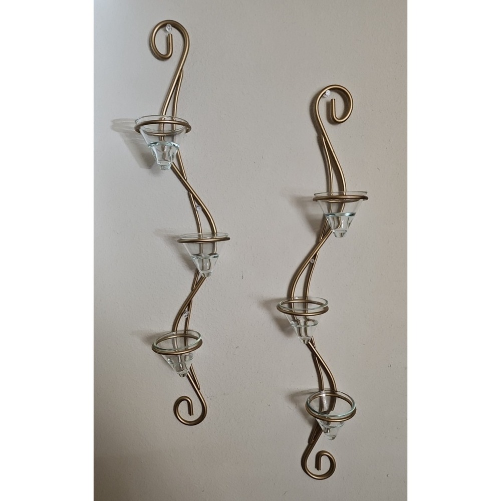 Vintage Candle Holders with beautiful Glass Votives " Pair"